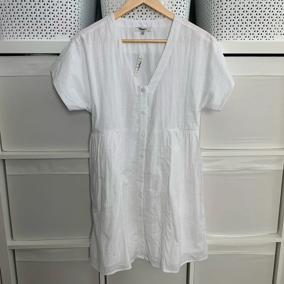 Madewell Button Front V-Neck Mini Dress White - Picture 5 of 7